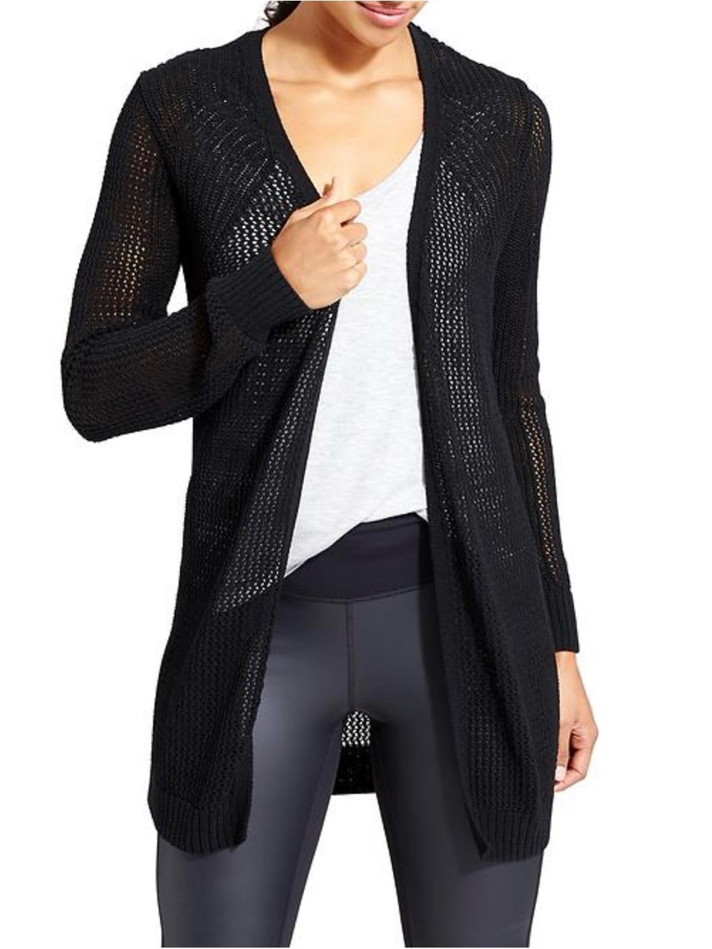 Athleta Open Weave Long Cardigan Women's Size S Black